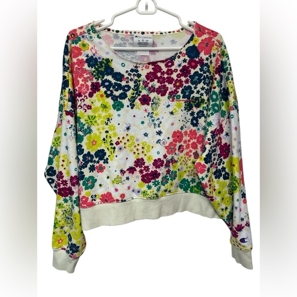 Champion Campus Floral Print Raw Edge Collar Sweatshirt - Picture 1 of 10